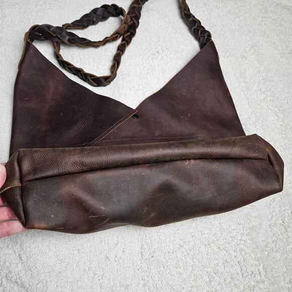 Urban Artisan Quality Brown Leather Boho Tote Bag Braided Strap - Picture 5 of 16